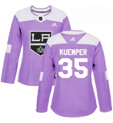 Womens Adidas Los Angeles Kings 35 Darcy Kuemper Authentic Purple Fights Cancer Practice NHL Jersey 
