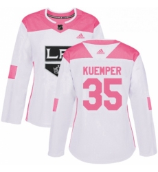 Womens Adidas Los Angeles Kings 35 Darcy Kuemper Authentic WhitePink Fashion NHL Jersey 