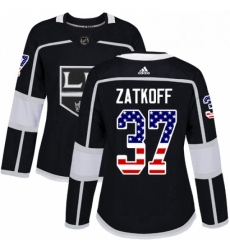 Womens Adidas Los Angeles Kings 37 Jeff Zatkoff Authentic Black USA Flag Fashion NHL Jersey 