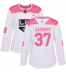 Womens Adidas Los Angeles Kings 37 Jeff Zatkoff Authentic WhitePink Fashion NHL Jersey 