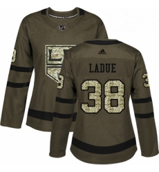 Womens Adidas Los Angeles Kings 38 Paul LaDue Authentic Green Salute to Service NHL Jersey 