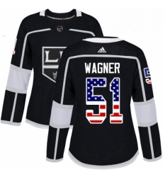 Womens Adidas Los Angeles Kings 51 Austin Wagner Authentic Black USA Flag Fashion NHL Jersey 