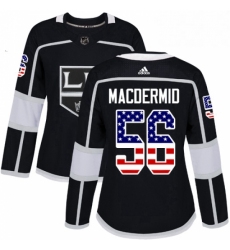 Womens Adidas Los Angeles Kings 56 Kurtis MacDermid Authentic Black USA Flag Fashion NHL Jersey 