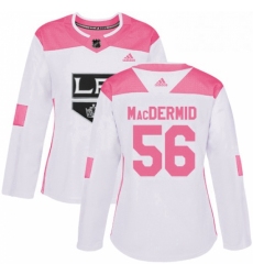 Womens Adidas Los Angeles Kings 56 Kurtis MacDermid Authentic WhitePink Fashion NHL Jersey 
