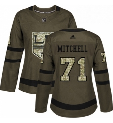 Womens Adidas Los Angeles Kings 71 Torrey Mitchell Authentic Green Salute to Service NHL Jersey 