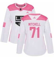 Womens Adidas Los Angeles Kings 71 Torrey Mitchell Authentic White Pink Fashion NHL Jersey 