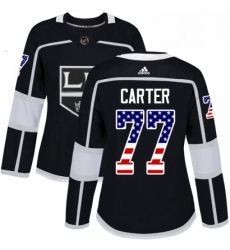 Womens Adidas Los Angeles Kings 77 Jeff Carter Authentic Black USA Flag Fashion NHL Jersey 