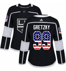 Womens Adidas Los Angeles Kings 99 Wayne Gretzky Authentic Black USA Flag Fashion NHL Jersey 
