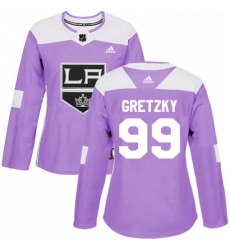 Womens Adidas Los Angeles Kings 99 Wayne Gretzky Authentic Purple Fights Cancer Practice NHL Jersey 