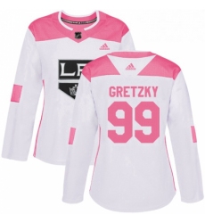 Womens Adidas Los Angeles Kings 99 Wayne Gretzky Authentic WhitePink Fashion NHL Jersey 