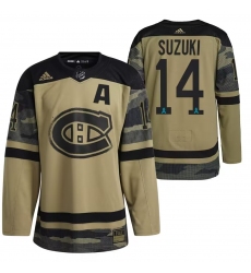 Men Montreal Canadiens 14 Nick Suzuki Olive Salute To Service Stitched Jersey
