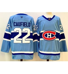 Men Montreal Canadiens 22 Cole Caufield Blue 2024 25 Reverse Retro Stitched Jersey