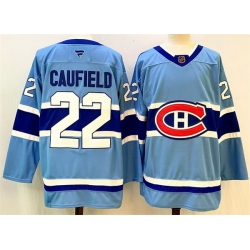 Men Montreal Canadiens 22 Cole Caufield Blue 2024 25 Reverse Retro Stitched Jersey