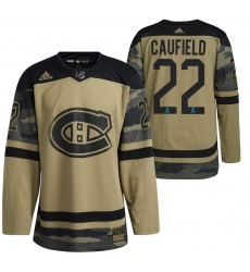 Men Montreal Canadiens 22 Cole Caufield Olive Salute To Service Stitched Jersey