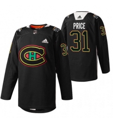 Men Montreal Canadiens 31 Carey Price 2022 Black Warm Up History Night Stitched Jerse