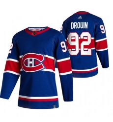Men Montreal Canadiens 92 Jonathan Drouin Blue Adidas 2020 21 Reverse Retro Alternate NHL Jersey