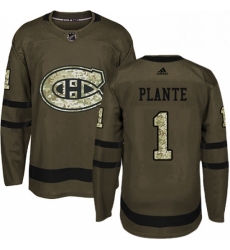 Mens Adidas Montreal Canadiens 1 Jacques Plante Authentic Green Salute to Service NHL Jersey 