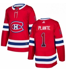 Mens Adidas Montreal Canadiens 1 Jacques Plante Authentic Red Drift Fashion NHL Jersey 