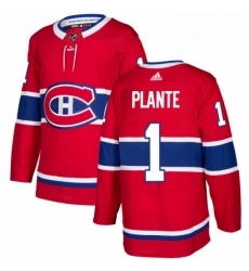 Mens Adidas Montreal Canadiens 1 Jacques Plante Authentic Red Home NHL Jersey 