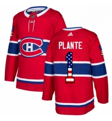 Mens Adidas Montreal Canadiens 1 Jacques Plante Authentic Red USA Flag Fashion NHL Jersey 