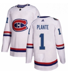 Mens Adidas Montreal Canadiens 1 Jacques Plante Authentic White 2017 100 Classic NHL Jersey 