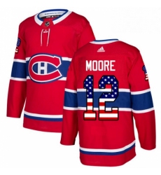 Mens Adidas Montreal Canadiens 12 Dickie Moore Authentic Red USA Flag Fashion NHL Jersey 