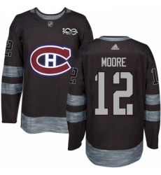 Mens Adidas Montreal Canadiens 12 Dickie Moore Premier Black 1917 2017 100th Anniversary NHL Jersey 