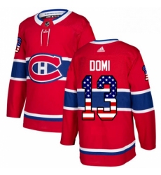 Mens Adidas Montreal Canadiens 13 Max Domi Authentic Red USA Flag Fashion NHL Jersey 