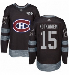 Mens Adidas Montreal Canadiens 15 Jesperi Kotkaniemi Authentic Black 1917 2017 100th Anniversary NHL Jersey 