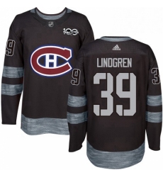 Mens Adidas Montreal Canadiens 39 Charlie Lindgren Authentic Black 1917 2017 100th Anniversary NHL Jersey 