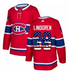 Mens Adidas Montreal Canadiens 39 Charlie Lindgren Authentic Red USA Flag Fashion NHL Jersey 