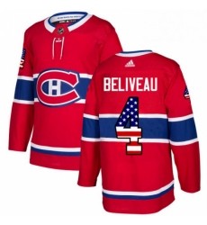 Mens Adidas Montreal Canadiens 4 Jean Beliveau Authentic Red USA Flag Fashion NHL Jersey 
