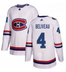 Mens Adidas Montreal Canadiens 4 Jean Beliveau Authentic White 2017 100 Classic NHL Jersey 