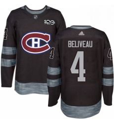 Mens Adidas Montreal Canadiens 4 Jean Beliveau Premier Black 1917 2017 100th Anniversary NHL Jersey 