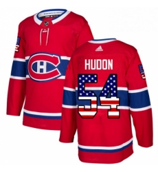 Mens Adidas Montreal Canadiens 54 Charles Hudon Authentic Red USA Flag Fashion NHL Jersey 