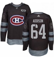 Mens Adidas Montreal Canadiens 64 Jeremiah Addison Authentic Black 1917 2017 100th Anniversary NHL Jersey 