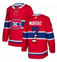 Mens Adidas Montreal Canadiens 7 Howie Morenz Authentic Red USA Flag Fashion NHL Jersey 