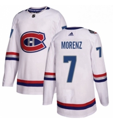 Mens Adidas Montreal Canadiens 7 Howie Morenz Authentic White 2017 100 Classic NHL Jersey 