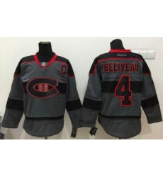 Montreal Canadiens #4 Jean Beliveau Charcoal Cross Check Fashion Stitched NHL Jersey