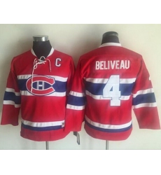 Canadiens #4 Jean Beliveau Red CCM Throwback Stitched Youth NHL Jersey