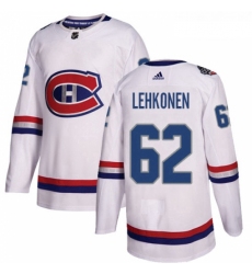 Youth Adidas Montreal Canadiens 62 Artturi Lehkonen Authentic White 2017 100 Classic NHL Jersey 