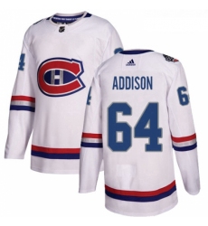 Youth Adidas Montreal Canadiens 64 Jeremiah Addison Authentic White 2017 100 Classic NHL Jersey 