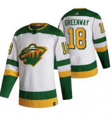 Men Minnesota Wild 18 Jordan Greenway White Adidas 2020 21 Reverse Retro Alternate NHL Jersey