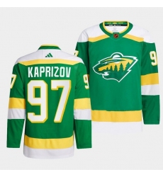 Men Minnesota Wild 97 Kirill Kaprizov Green 2022 23 Reverse Retro Stitched Jersey