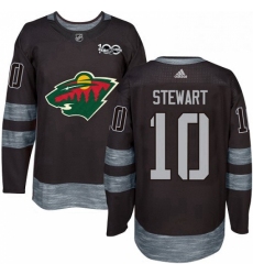 Mens Adidas Minnesota Wild 10 Chris Stewart Authentic Black 1917 2017 100th Anniversary NHL Jersey 