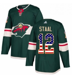 Mens Adidas Minnesota Wild 12 Eric Staal Authentic Green USA Flag Fashion NHL Jersey 