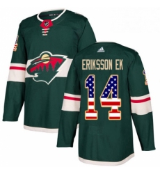 Mens Adidas Minnesota Wild 14 Joel Eriksson Ek Authentic Green USA Flag Fashion NHL Jersey 