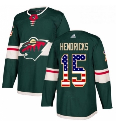 Mens Adidas Minnesota Wild 15 Matt Hendricks Authentic Green USA Flag Fashion NHL Jersey 
