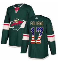 Mens Adidas Minnesota Wild 17 Marcus Foligno Authentic Green USA Flag Fashion NHL Jersey 