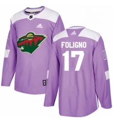 Mens Adidas Minnesota Wild 17 Marcus Foligno Authentic Purple Fights Cancer Practice NHL Jersey 